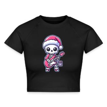 Weihnachtliches Rockendes Skelett-Motiv - Frauen Cropped T-Shirt - Schwarz - Vorne - Marisol (170cm)