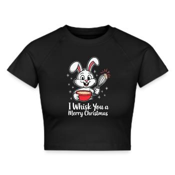 I Whisk You a Merry Christmas Weihnachten Hase - Frauen Cropped T-Shirt - Schwarz - Vorne - Marisol (170cm)