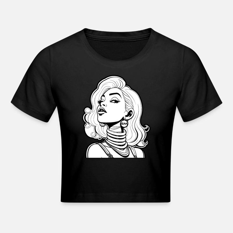 Graphic motif "Comic face" - Cropped T-Shirt - black