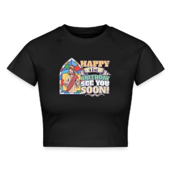 Joyeux 41e anniversaire À bientôt Jésus drôle Meme - Crop top - noir - Devant - Marisol (170cm)