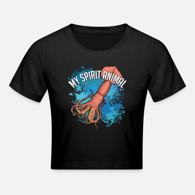 Calmar géant de Kalmar sur des éclaboussures colorées de couleur - Crop top - noir