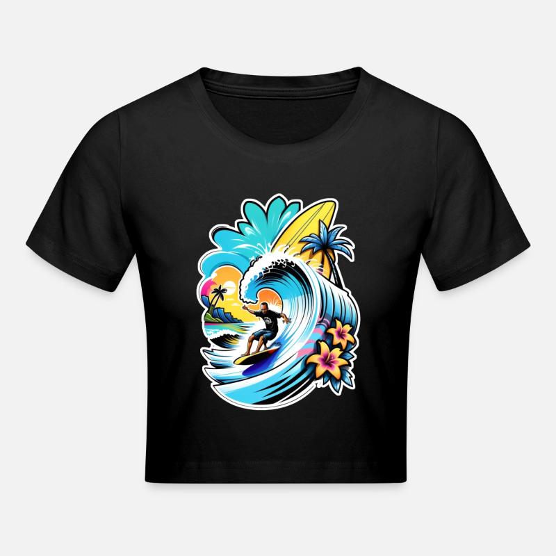 surf plage palmier soleil vacances - Crop top - noir