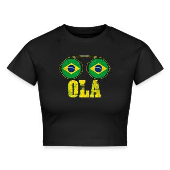 Brazil Flag - Cropped T-Shirt - black - Front - Marisol (170cm)