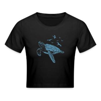 Schildkröte im Wasser mit Vögel am Himmel - Frauen Cropped T-Shirt - Schwarz - Vorne - Marisol (170cm)