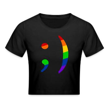 Retro Emoji Zwinker Queer - Frauen Cropped T-Shirt - Schwarz - Vorne - Marisol (170cm)