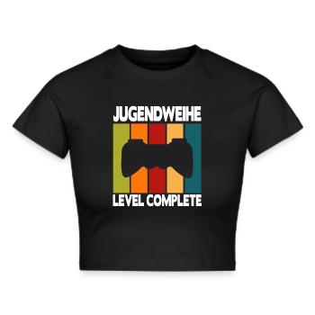 Jugendweihe Level Complete - Frauen Cropped T-Shirt - Schwarz - Vorne - Marisol (170cm)