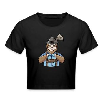 Faultier Bayerische Lederhosen - Frauen Cropped T-Shirt - Schwarz - Vorne - Marisol (170cm)