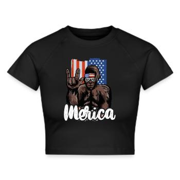Bigfoot Independence Day America USA - Cropped T-Shirt - black - Front - Marisol (170cm)