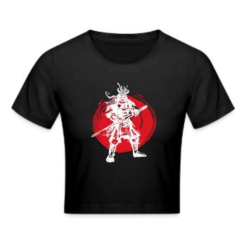 Samurai Japanese Warrior Blood Moon Design - Cropped T-Shirt - black - Front - Marisol (170cm)