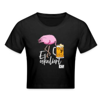 Es Eskaliert Eh Flamingo Bier Disko Festival - Frauen Cropped T-Shirt - Schwarz - Vorne - Marisol (170cm)