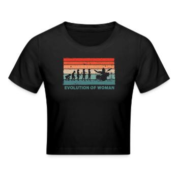 Retro Schlagzeuger Evolution Drummer - Frauen Cropped T-Shirt - Schwarz - Vorne - Marisol (170cm)