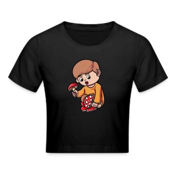 Cartoon Mushroom - Cropped T-Shirt - black - Front - Marisol (170cm)