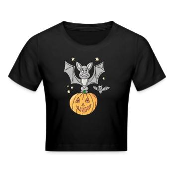 Halloween Bat Sitting On A Pumpkin - Cropped T-Shirt - black - Front - Marisol (170cm)