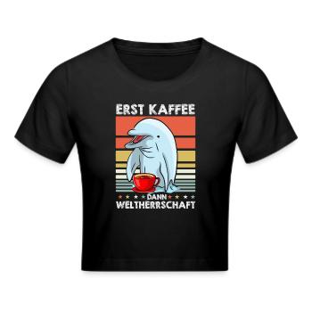Delfin Delphin Sonnenbrille Kaffee - Frauen Cropped T-Shirt - Schwarz - Vorne - Marisol (170cm)