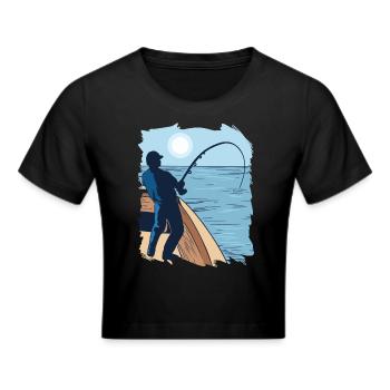 Fischer Fischen Fisch Mond Nacht Fischer Fischen F - Frauen Cropped T-Shirt - Schwarz - Vorne - Marisol (170cm)