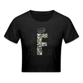 Monogramma lettera F con corona, ornamento floreale - Maglietta crop - nero - Fronte - Marisol (170cm)