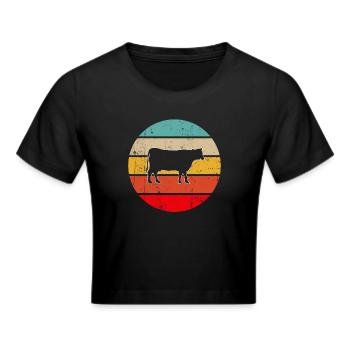 Kuh Rind Retro - Frauen Cropped T-Shirt - Schwarz - Vorne - Marisol (170cm)