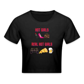 Hot Girls Vs. Real Hot Girls Lipstick vs. Pizza - Frauen Cropped T-Shirt - Schwarz - Vorne - Marisol (170cm)