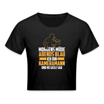 Kameramann Morgens Müde Abends Blau - Frauen Cropped T-Shirt - Schwarz - Vorne - Marisol (170cm)