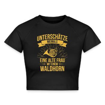 Waldhorn Waldhornspieler Waldhornist - Frauen Cropped T-Shirt - Schwarz - Vorne - Marisol (170cm)