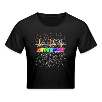 EKG Kurve - Herzkurve - Puls - Karneval - Konfetti - Frauen Cropped T-Shirt - Schwarz - Vorne - Marisol (170cm)
