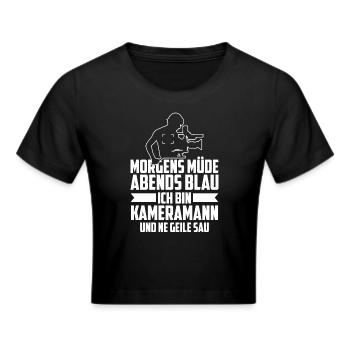 Kameramann Morgens Müde Abends Blau - Frauen Cropped T-Shirt - Schwarz - Vorne - Marisol (170cm)