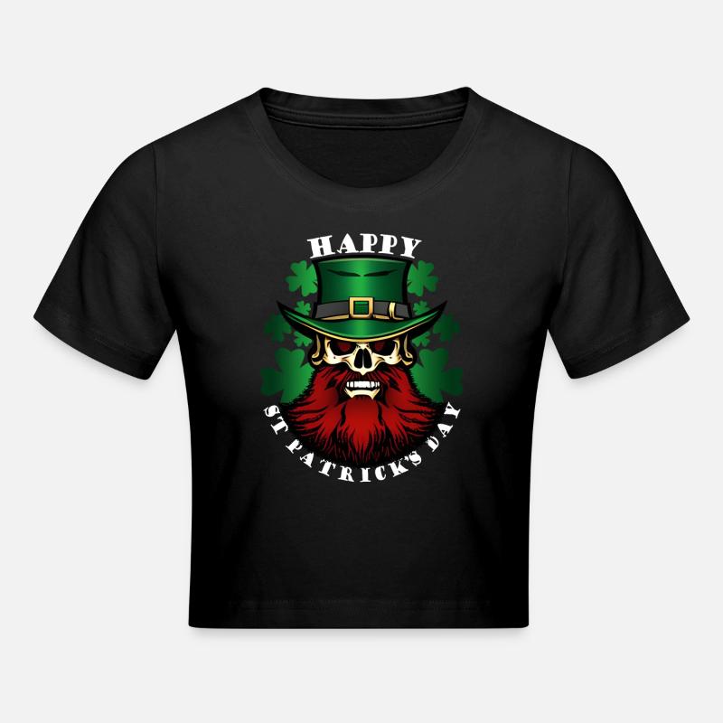 Glædelig St Patrick's Day - Leprechaun - Shamrock - Cropped T-Shirt - sort