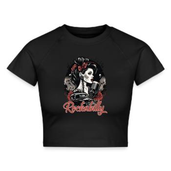 Rockabilly Musik Shirt im Vintage Design - Frauen Cropped T-Shirt - Schwarz - Vorne - Marisol (170cm)