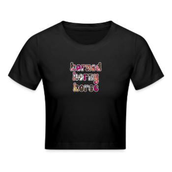 Horned Horny Horse Cartoon Comic Text Einhorn - Frauen Cropped T-Shirt - Schwarz - Vorne - Marisol (170cm)