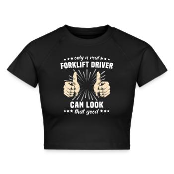 Stapler Gabelstapler - Frauen Cropped T-Shirt - Schwarz - Vorne - Marisol (170cm)