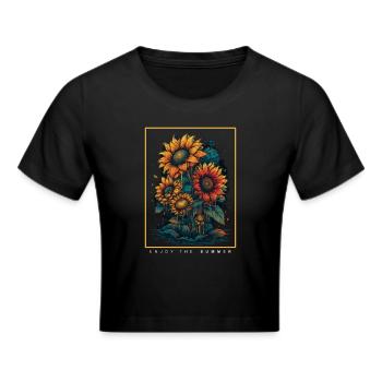 Psychedelische Sonnenblumen Garten Natur Geschenk - Frauen Cropped T-Shirt - Schwarz - Vorne - Marisol (170cm)