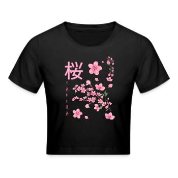 Sakura,Fleur de cerisier,Japon,Fleurs,Cerisier - Crop top - noir - Devant - Marisol (170cm)