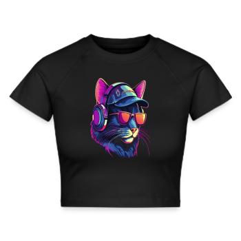 Cool Cyberpunk Cat Techno Party Rave - Crop top - noir - Devant - Marisol (170cm)
