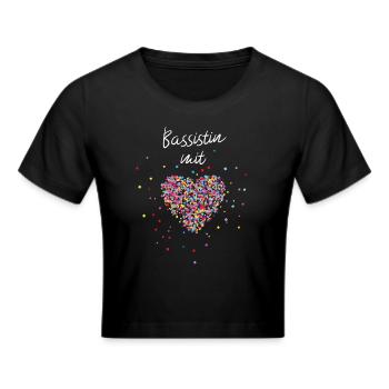 Bassistin mit Herz Bassgitarre Bass Bassspieler - Frauen Cropped T-Shirt - Schwarz - Vorne - Marisol (170cm)