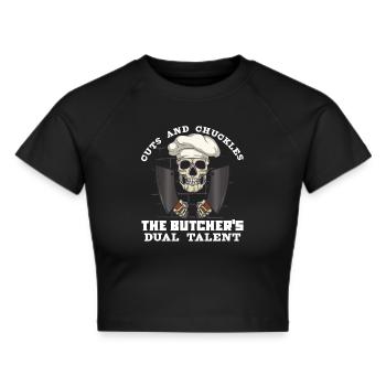 Fleischschneider Metzger Horror Skelett Gore - Frauen Cropped T-Shirt - Schwarz - Vorne - Marisol (170cm)