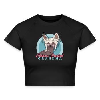Chinese Crested Oma Chinesischer Schopfhund - Frauen Cropped T-Shirt - Schwarz - Vorne - Marisol (170cm)