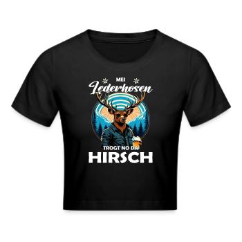Mei Lederhosn trogt no da Hirsch Trachten - Frauen Cropped T-Shirt - Schwarz - Vorne - Marisol (170cm)