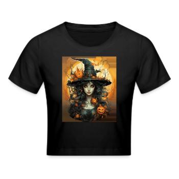 Halloween Witch I Cartoon Style I Witch - Frauen Cropped T-Shirt - Schwarz - Vorne - Marisol (170cm)