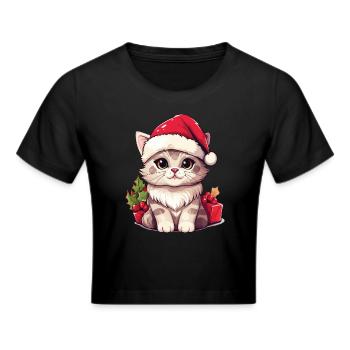 Chat Noël Noël Chat Mignon Dessin Animé - Crop top - noir - Devant - Marisol (170cm)