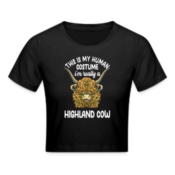 Funny Highland Cow Saying - Cropped T-Shirt - black - Front - Marisol (170cm)