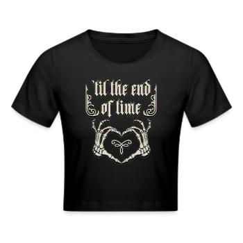 Gothic Liebe, Spruch mit Knochenhänden, Skelett - Frauen Cropped T-Shirt - Schwarz - Vorne - Marisol (170cm)