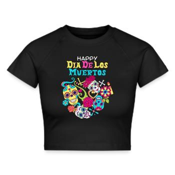 Dia-de-Muertos, Mexico, Sugar Skull, Skull - Cropped T-Shirt - black - Front - Marisol (170cm)