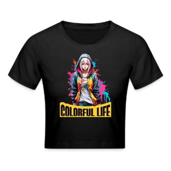 Anime Mädchen mit Farbflecken - Frauen Cropped T-Shirt - Schwarz - Vorne - Marisol (170cm)
