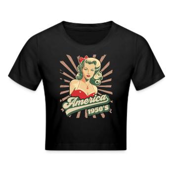 Amerika, USA, Rock'n'Roll, 1950er Jahre, Pin-up - Frauen Cropped T-Shirt - Schwarz - Vorne - Marisol (170cm)