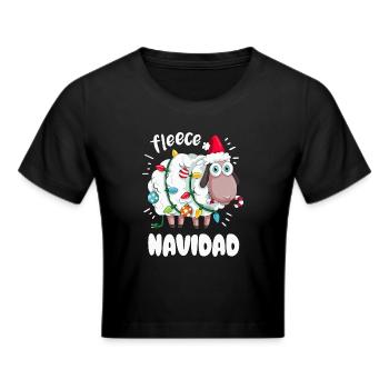 Funny Sheep Wishes Feliz Navidad Pun - Cropped T-Shirt - black - Front - Marisol (170cm)