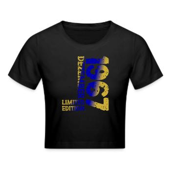 1967 December Limited Edition 56th Birthday Decoration - Cropped T-Shirt - black - Front - Marisol (170cm)