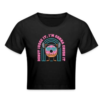 Donut Fitness Funny Donut Gym - Cropped T-Shirt - black - Front - Marisol (170cm)