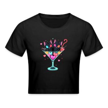 Valentinstag Herzen Cocktail Katzen Liebhaber - Frauen Cropped T-Shirt - Schwarz - Vorne - Marisol (170cm)