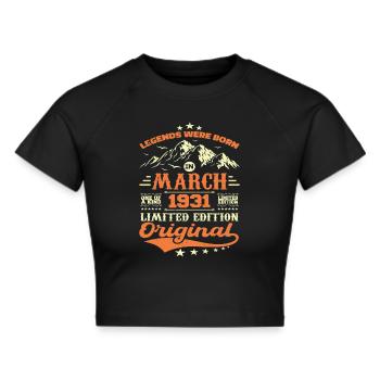 Vintage Born In March 1931 Birthday Gift - Cropped T-Shirt - black - Front - Marisol (170cm)