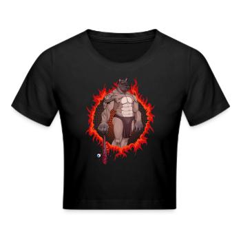 Hunde-Mutant mit feurigem Hintergrund - Frauen Cropped T-Shirt - Schwarz - Vorne - Marisol (170cm)